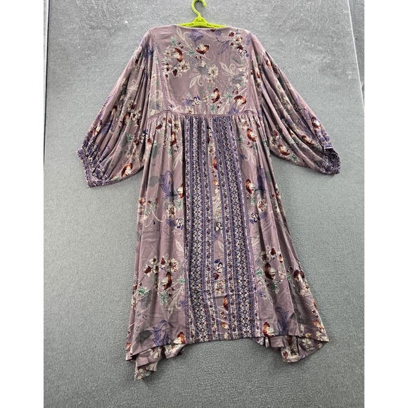 Angie Women Dress 1X Purple Floral Fit & Flare Bohemian Crochet 3/4 Sleeve - Picture 8 of 8